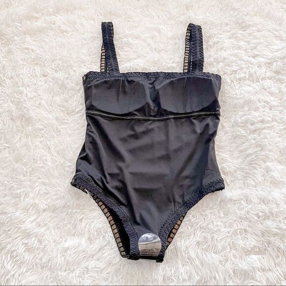 Platinum Swimwear Black Square Neck One Piece Swimsuit with Gold Trim SZ S BNWT - Picture 5 of 14